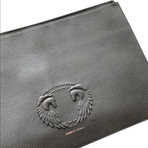 Roberto Cavalli Winged Grained Leather Clutch